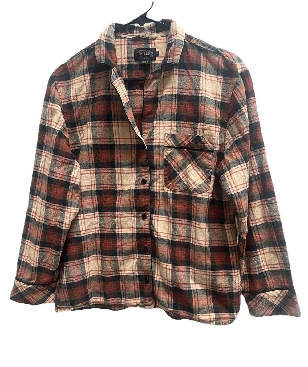 Pendleton Women M Plaid Flannel Shirt Button Front 100% Cotton Long Sleeve